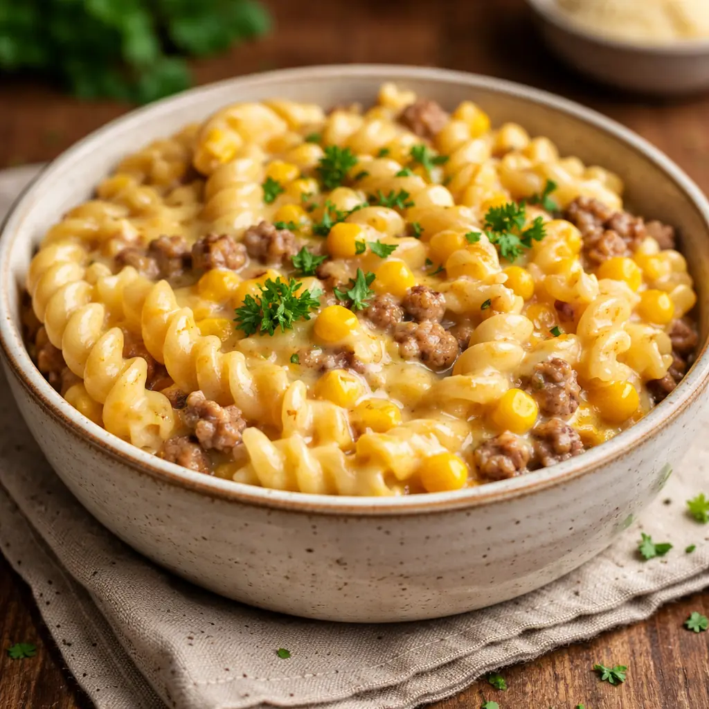 Cheddar Ranch Beef Rotini Bake