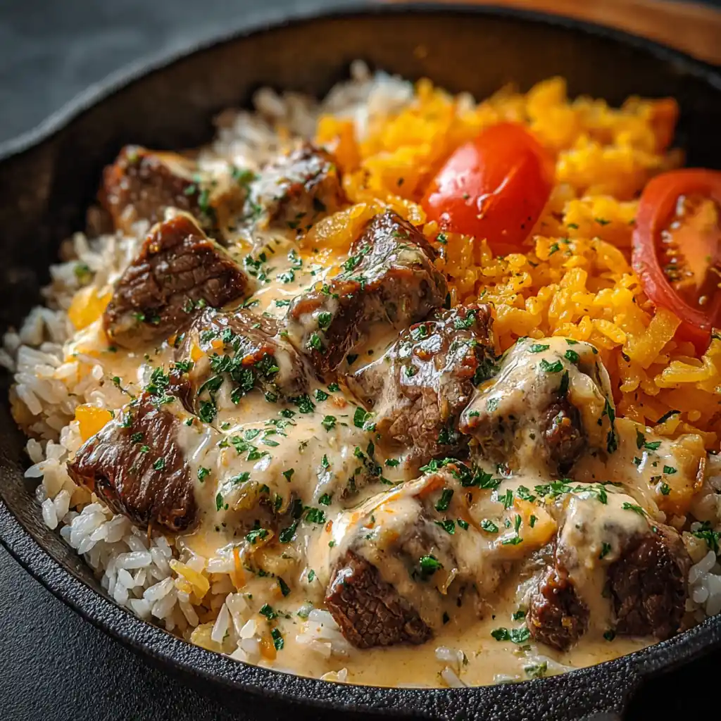 Cheesy Steak and Rice Skillet - Amazing 35 Minute Dinner