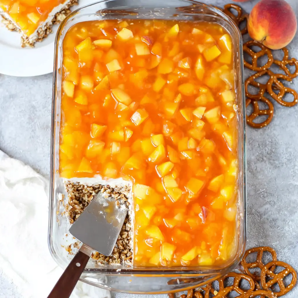 Easy Peach Pretzel Salad