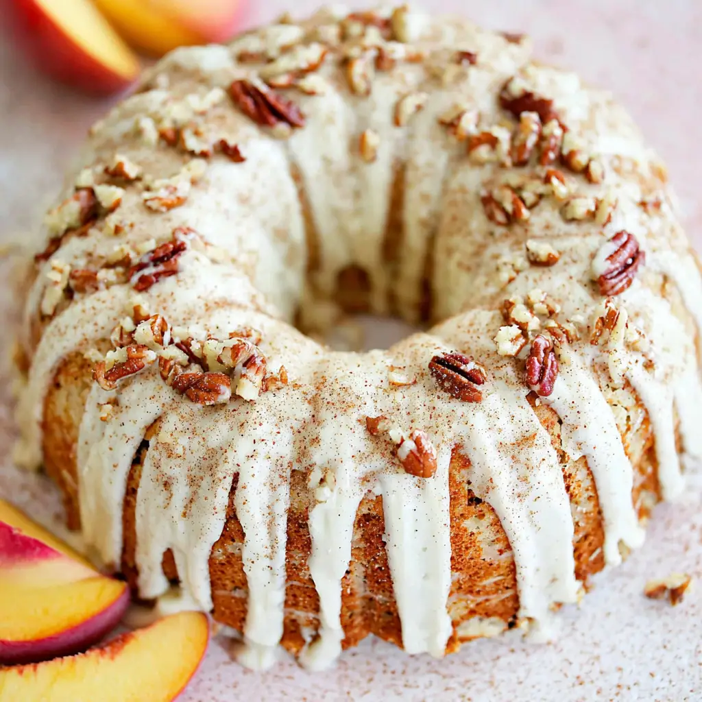 Peach Cobbler Pound Cake with Frosting