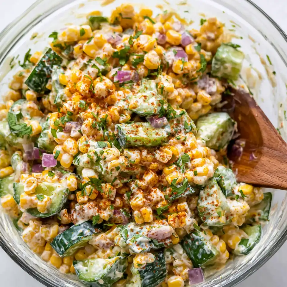 Mexican Cucumber Salad with Corn and Elote Dressing 4 Mexican Cucumber Salad