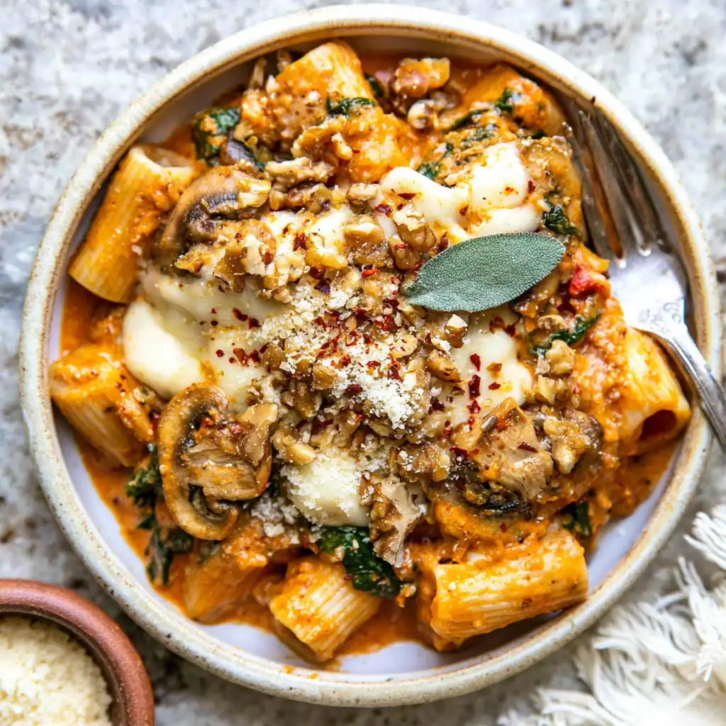 Cheesy Pumpkin Pasta Bake With Walnut-Sage Topping 5 Cheesy Pumpkin Pasta Bake