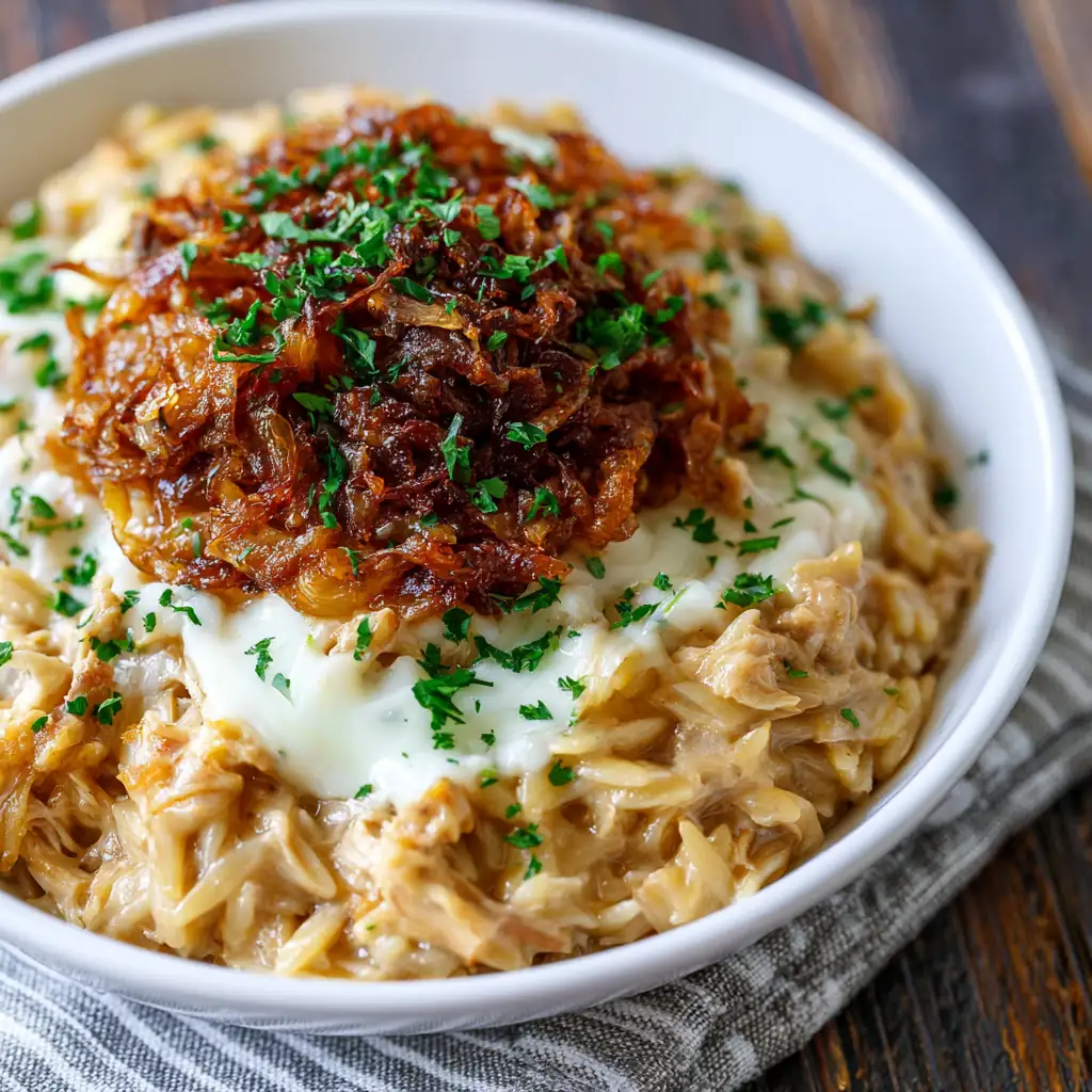 French Onion Chicken Orzo Casserole: Creamy One-Pan Dinner 4 French Onion Chicken Orzo Casserole