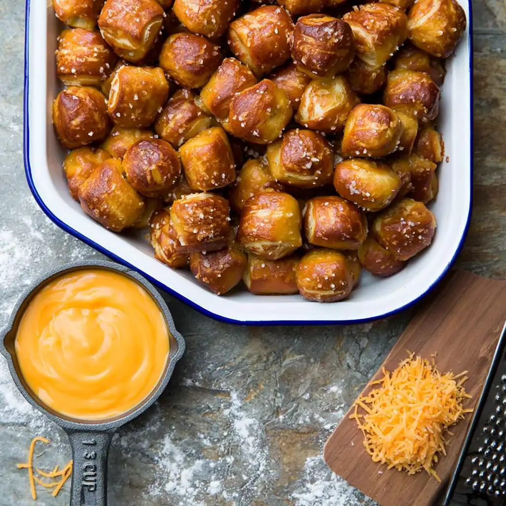 Homemade Soft Pretzel Bites With Creamy Cheddar Sauce 5 Homemade Soft Pretzel Bites