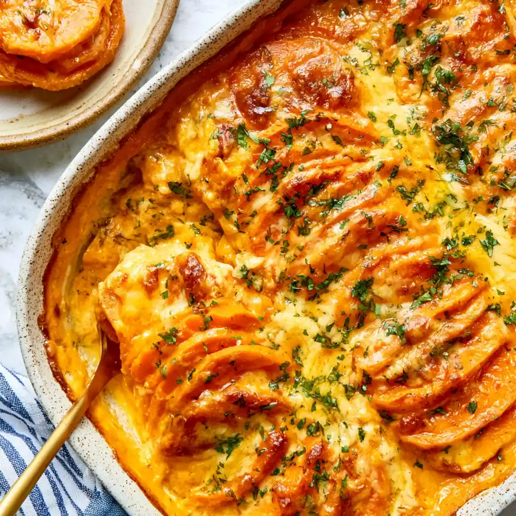 Chipotle Gouda Scalloped Sweet Potatoes
