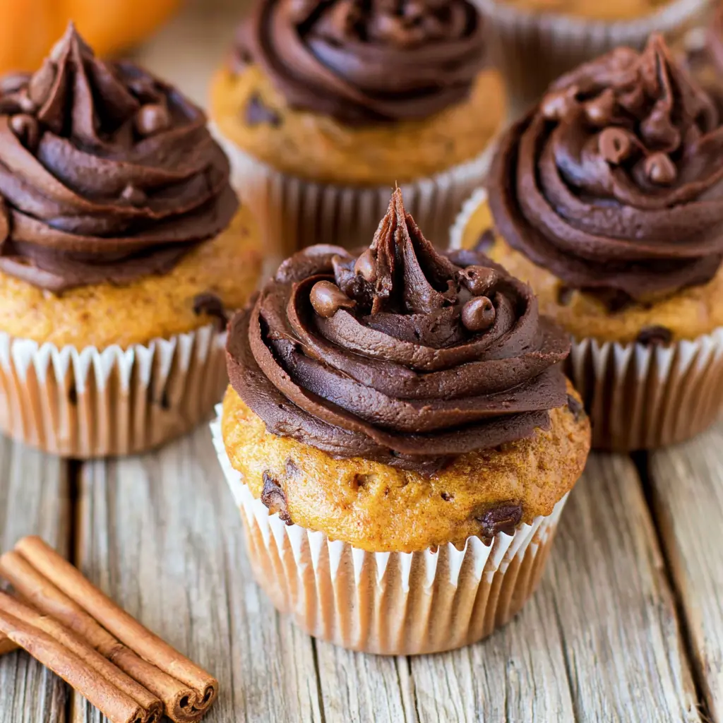Pumpkin Chocolate Chip Cupcakes with Fluffy Chocolate Frosting 5 Pumpkin Chocolate Chip Cupcakes